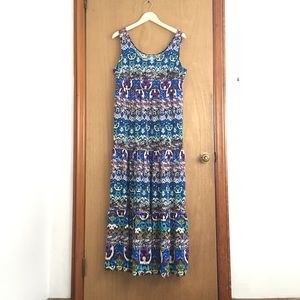 Floral Ikat Print Tiered Maxi Dress